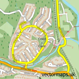 Street map sample of Coed-y-cwm, Mid Glamorgan