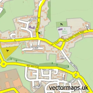 Street map sample of Coity, Mid Glamorgan