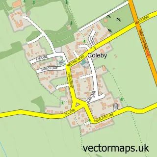 Street map sample of Coleby, Lincolnshire