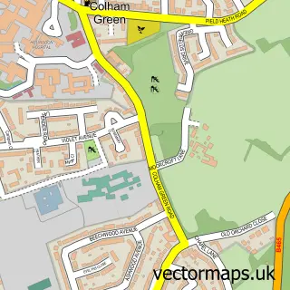 Street map sample of Colham Green, Greater London