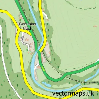 Street map sample of Comins-coch / Commins Coch, Powys
