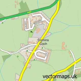 Street map sample of Comins-coch, Dyfed