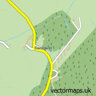 Street map sample of Conicavel, Moray