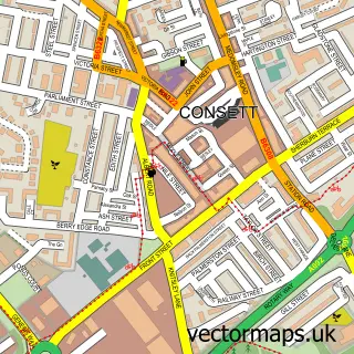 Street map sample of Consett, Durham