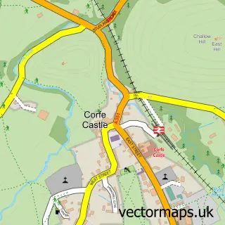 Street map sample of Corfe Castle, Dorset