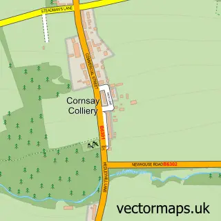 Street map sample of Cornsay Colliery, Durham