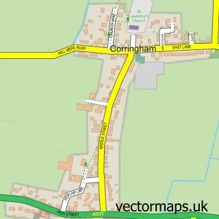 Street map sample of Corringham, Lincolnshire