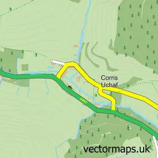Street map sample of Corris Uchaf, Gwynedd
