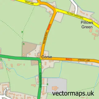 Street map sample of Corse, Gloucestershire