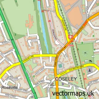 Street map sample of Coseley, West Midlands