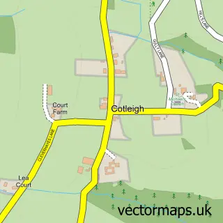 Street map sample of Cotleigh, Devon