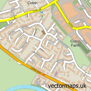 Street map sample of Coton Farm, Staffordshire