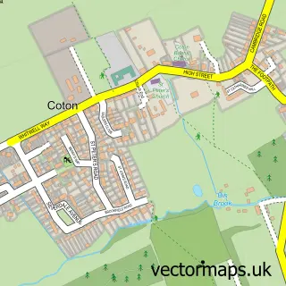 Street map sample of Coton, Cambridgeshire