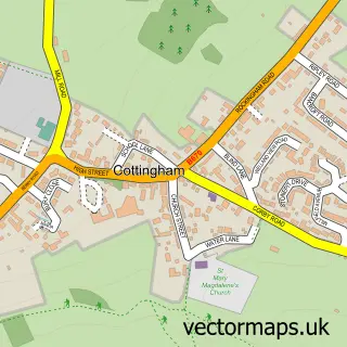 Street map sample of Cottingham, Northamptonshire