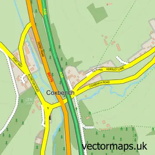 Street map sample of Coxbench, Derbyshire