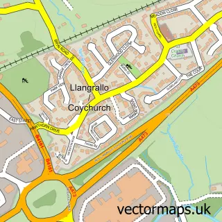 Street map sample of Coychurch, Mid Glamorgan