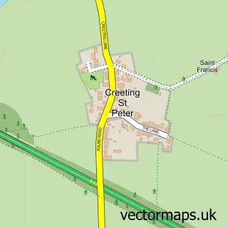 Street map sample of Creeting St Peter, Suffolk