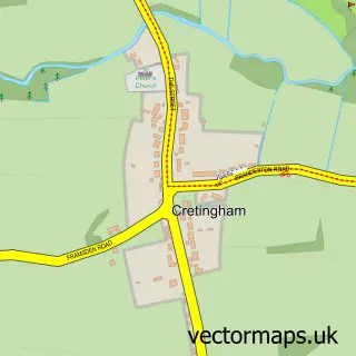 Street map sample of Cretingham, Suffolk
