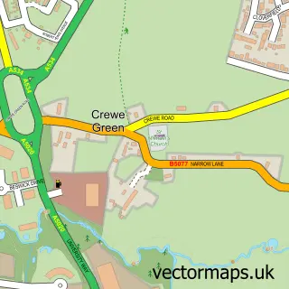 Street map sample of Crewe Green, Cheshire