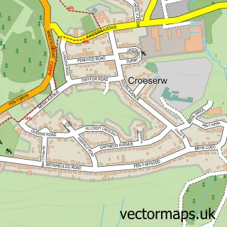 Street map sample of Croeserw, West Glamorgan