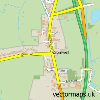 Street map sample of Cromwell, Nottinghamshire