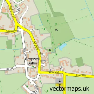 Street map sample of Cropwell Butler, Nottinghamshire