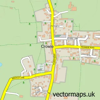 Street map sample of Crowle, Worcestershire