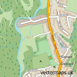 Street map sample of Crynant, West Glamorgan