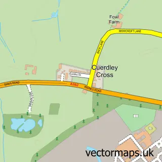 Street map sample of Cuerdley Cross, Cheshire