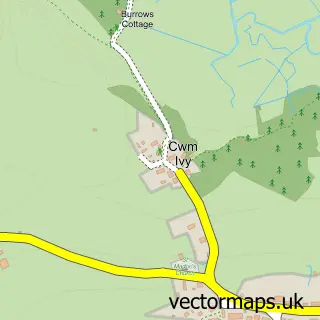 Street map sample of Cwm Ivy, West Glamorgan