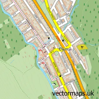 Street map sample of Cwm, Gwent