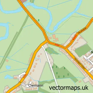 Street map sample of Cwmann, Dyfed