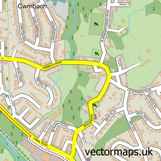 Street map sample of Cwmbach, Mid Glamorgan
