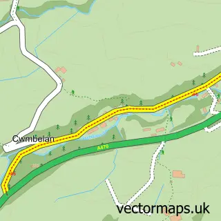 Street map sample of Cwmbelan, Powys