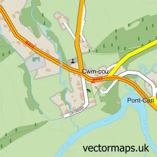 Street map sample of Cwm-Cou, Dyfed