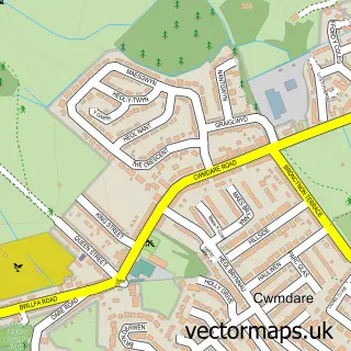 Street map sample of Cwmdare, Mid Glamorgan