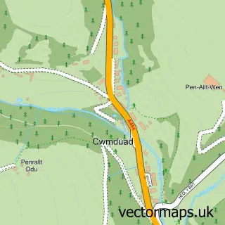 Street map sample of Cwmduad, Dyfed