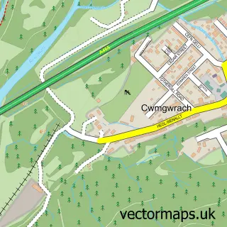 Street map sample of Cwmgwrach, West Glamorgan