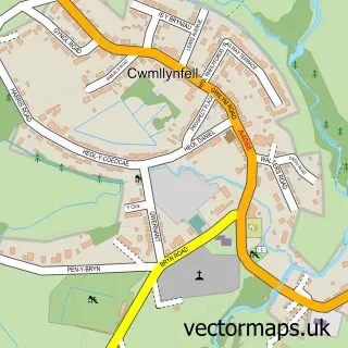 Street map sample of Cwmllynfell, West Glamorgan