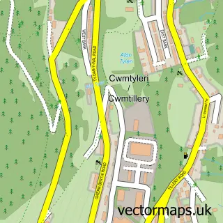 Street map sample of Cwmtillery, Gwent