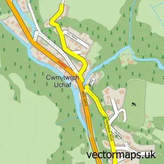 Street map sample of Cwm-Twrch Uchaf, Powys