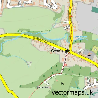 Street map sample of Cwm-y-glo, Dyfed