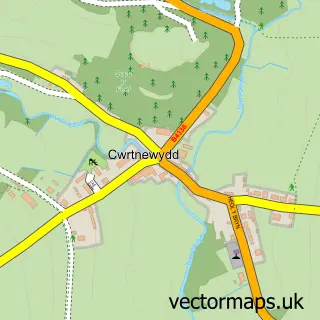 Street map sample of Cwrtnewydd, Dyfed