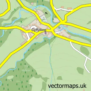 Street map sample of Cyffylliog, Clwyd