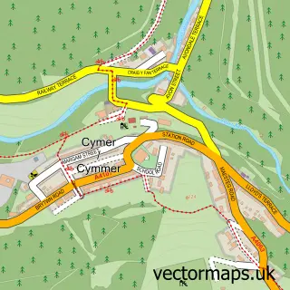 Street map sample of Cymer, West Glamorgan