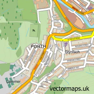 Street map sample of Cymmer, Mid Glamorgan