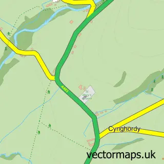 Street map sample of Cynghordy, Dyfed