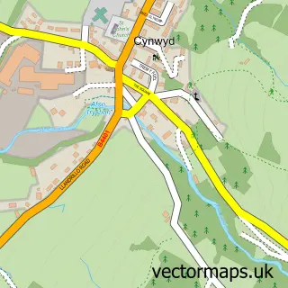 Street map sample of Cynwyd, Clwyd