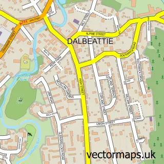 Street map sample of Dalbeattie, The Stewartry of Kirkcudbright