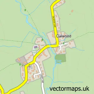 Street map sample of Dalwood, Devon